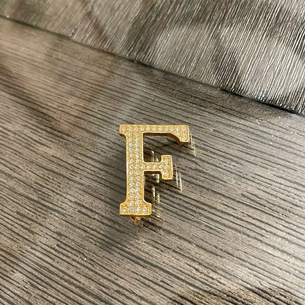 Anne Klein Gold-tone Rhinestone “F” Inital Pin - Picture 2 of 15